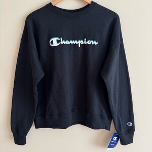 NWT Champion Logo Crewneck Pullover Sweatshirt Medium Black